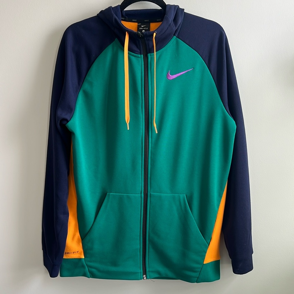 Nike dri-fit colour block zip up hoodie
